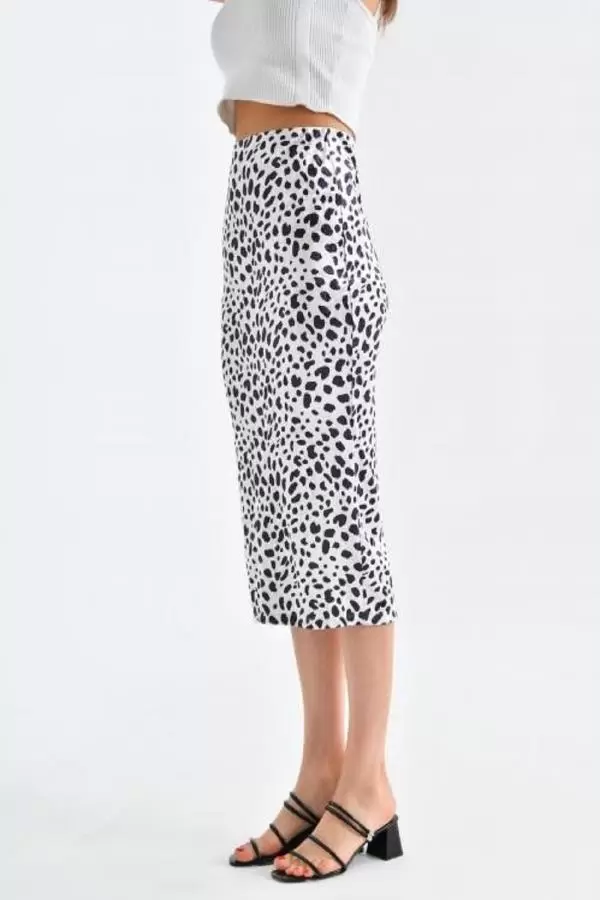 Belden Lastikli Zebra Desenli Kadife Kalem Kadın Etek