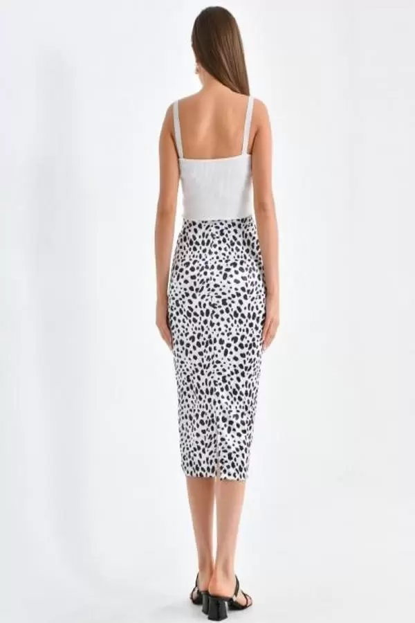 Belden Lastikli Zebra Desenli Kadife Kalem Kadın Etek
