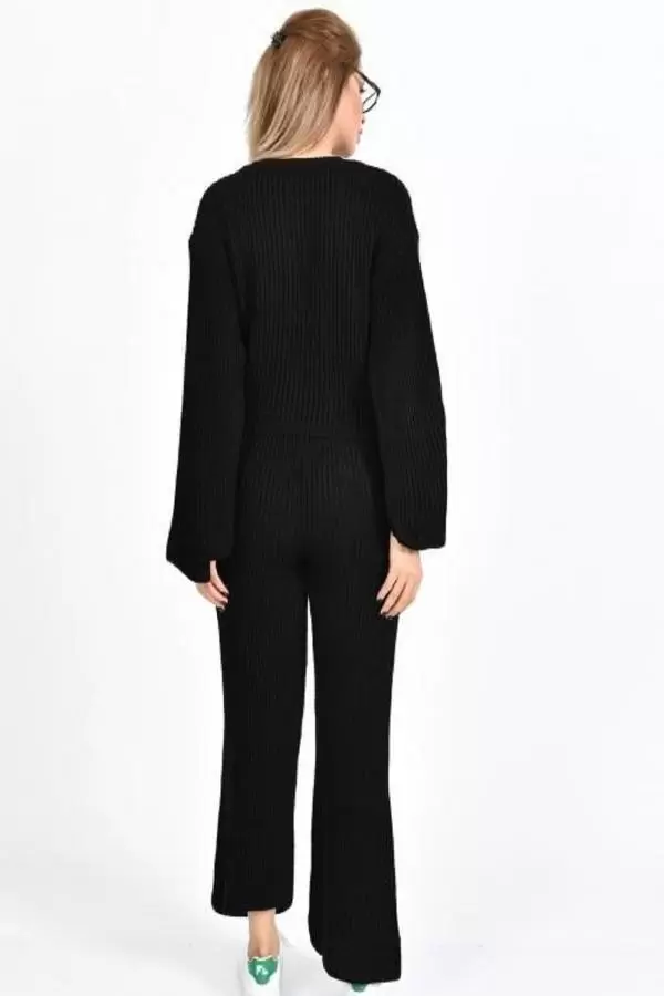 Bisiklet Yaka Asimetrik Kollu Siyah Triko Kadın Elbise