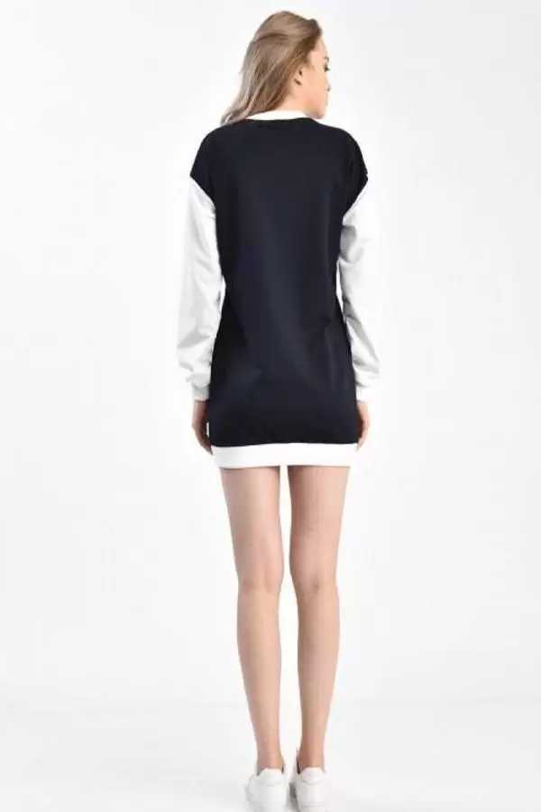 Bisiklet Yaka Renkli İki İplik Siyah Beyaz Sweat KadınTunik