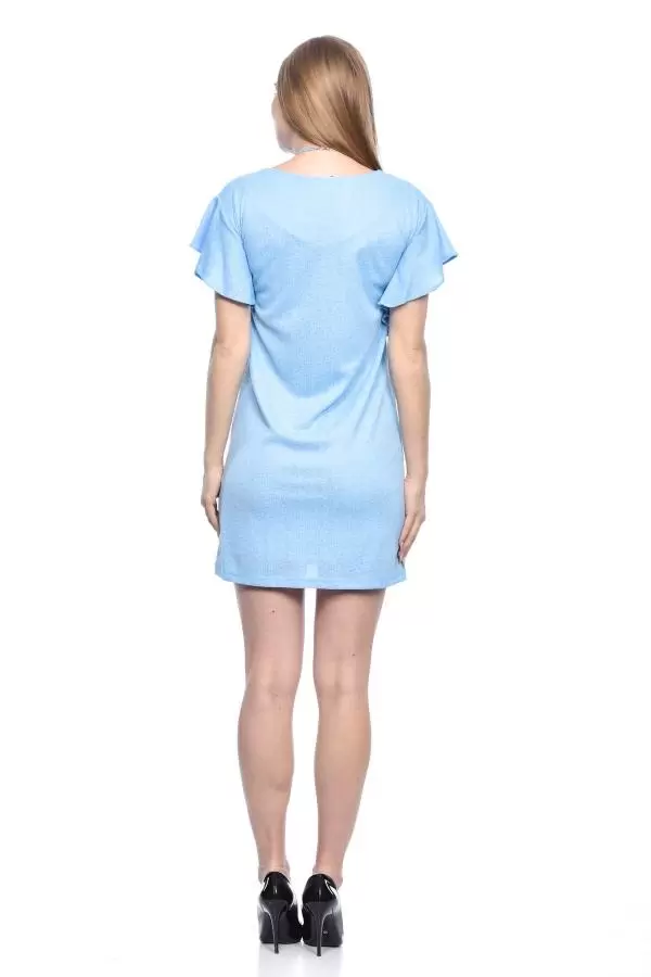 Bisiklet Yaka Takılı Volen Kol Bebe Mavi Kadın Elbise