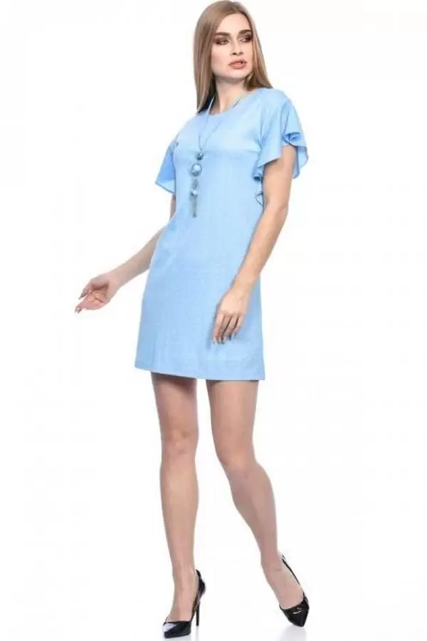 Bisiklet Yaka Takılı Volen Kol Bebe Mavi Kadın Elbise