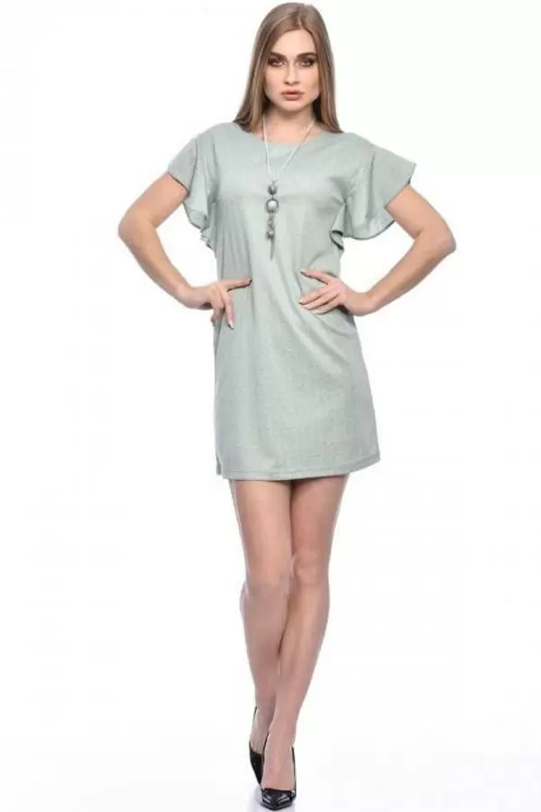 Bisiklet Yaka Takılı Volen Kol Mint Kadın Elbise
