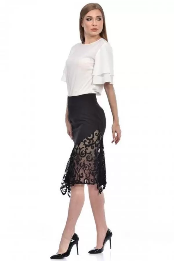 Dantelli ve Astarlı Siyah Kadın Etek
