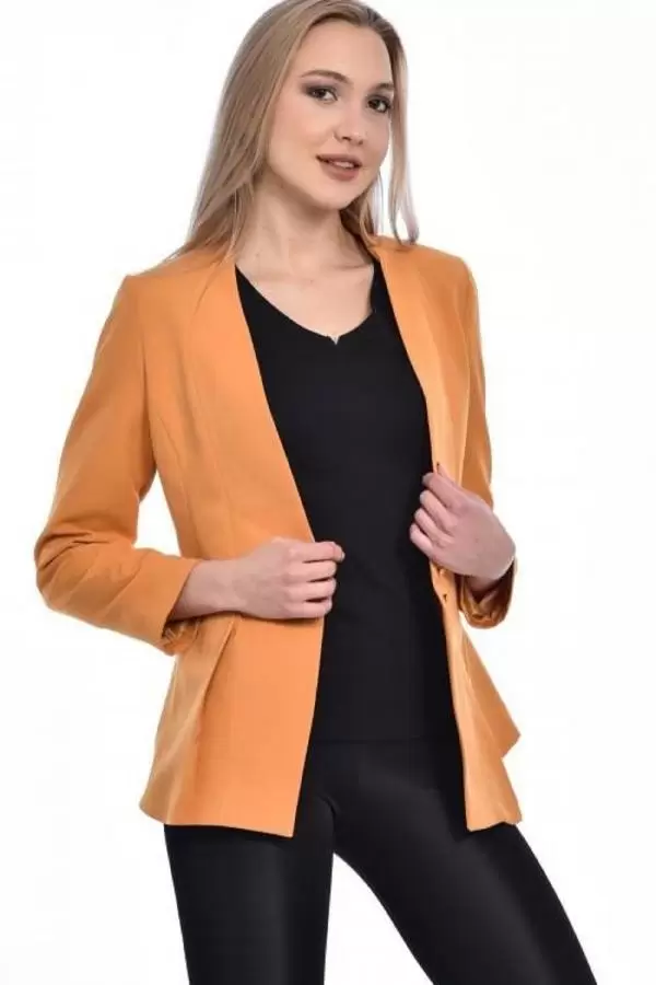 Düğme ve Pile Detaylı Blazer Hardal Kadın Ceket
