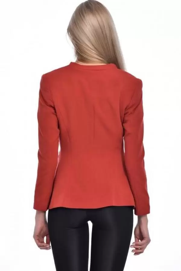 Düğme ve Pile Detaylı Blazer Kiremit Kadın Ceket
