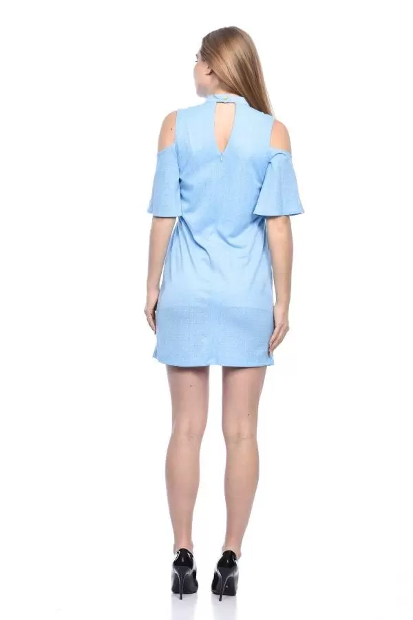 Göğüs Sırt ve Omuz Detaylı Takılı Bebe Mavi Kadın Elbise