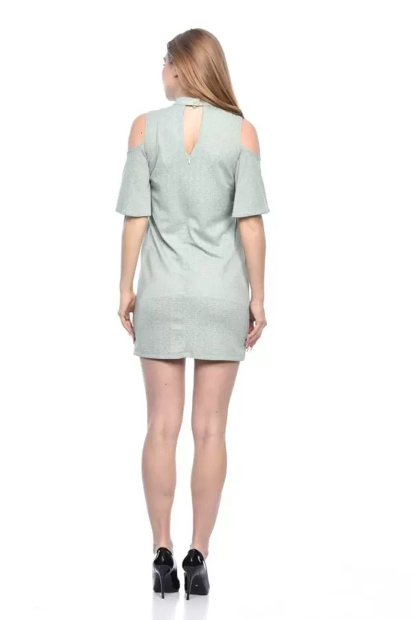 Göğüs Sırt ve Omuz Detaylı Takılı Mint Yeşil Kadın Elbise