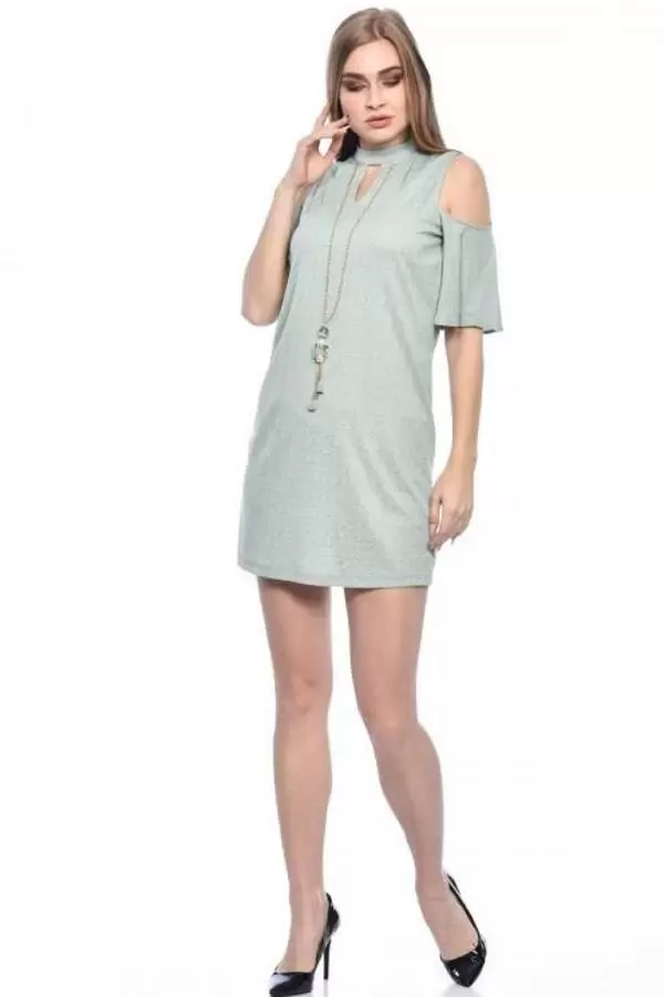 Göğüs Sırt ve Omuz Detaylı Takılı Mint Yeşil Kadın Elbise