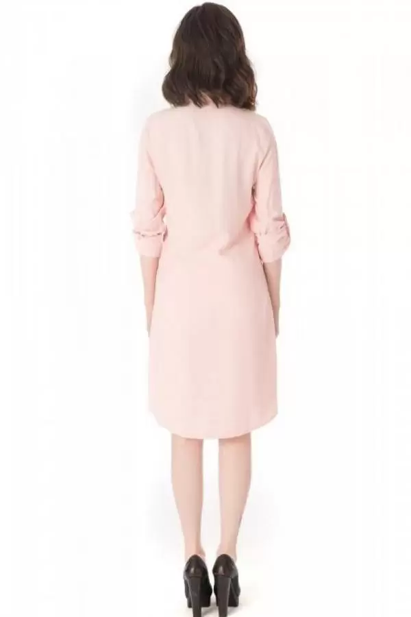 Gömlek Yaka Nakış İşlemeli Pembe Kadın Tunik