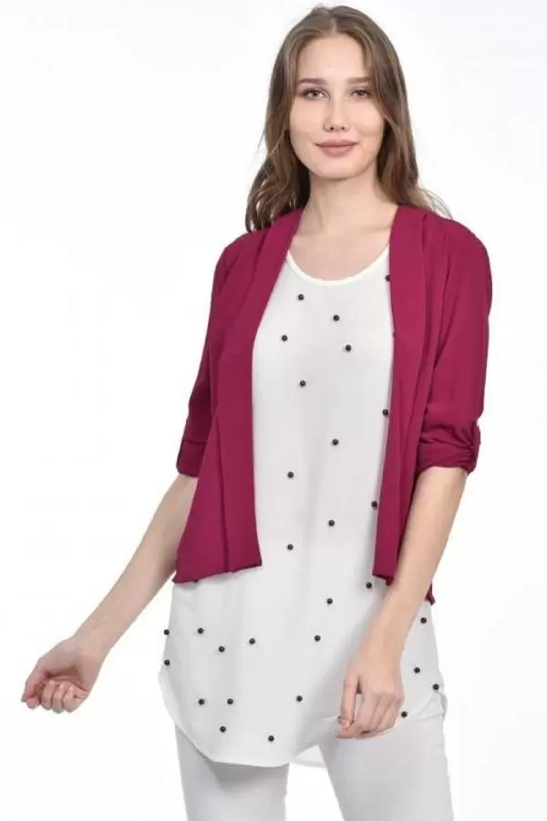 İnci Detaylı Fuşya Kadın Krep Bluz