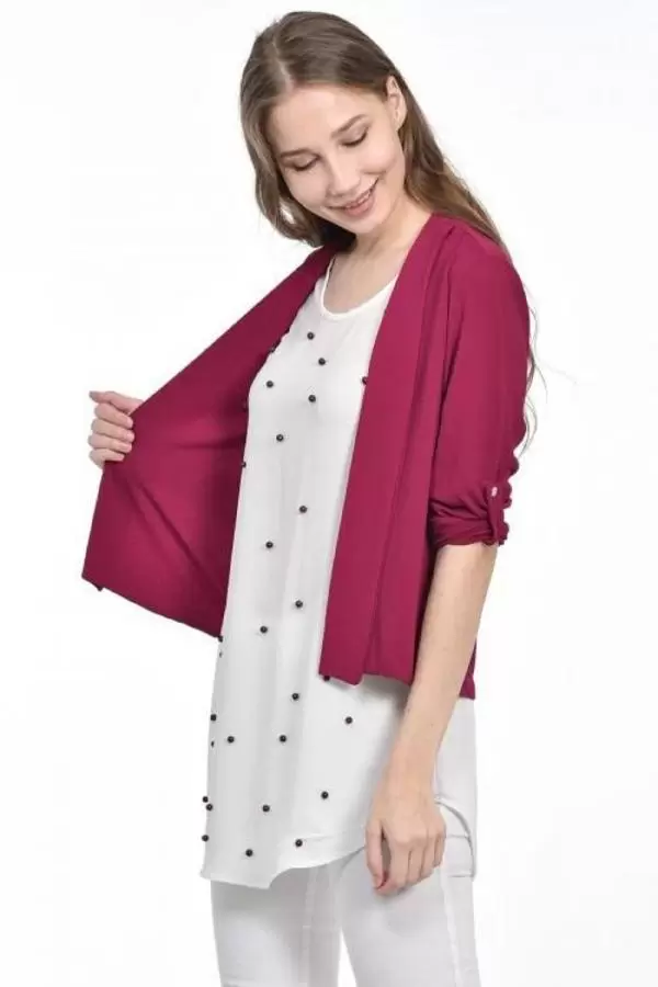 İnci Detaylı Fuşya Kadın Krep Bluz