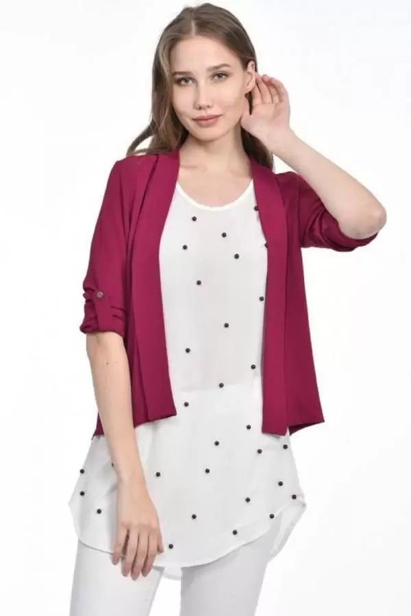 İnci Detaylı Fuşya Kadın Krep Bluz