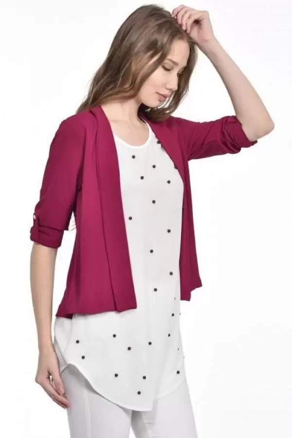 İnci Detaylı Fuşya Kadın Krep Bluz