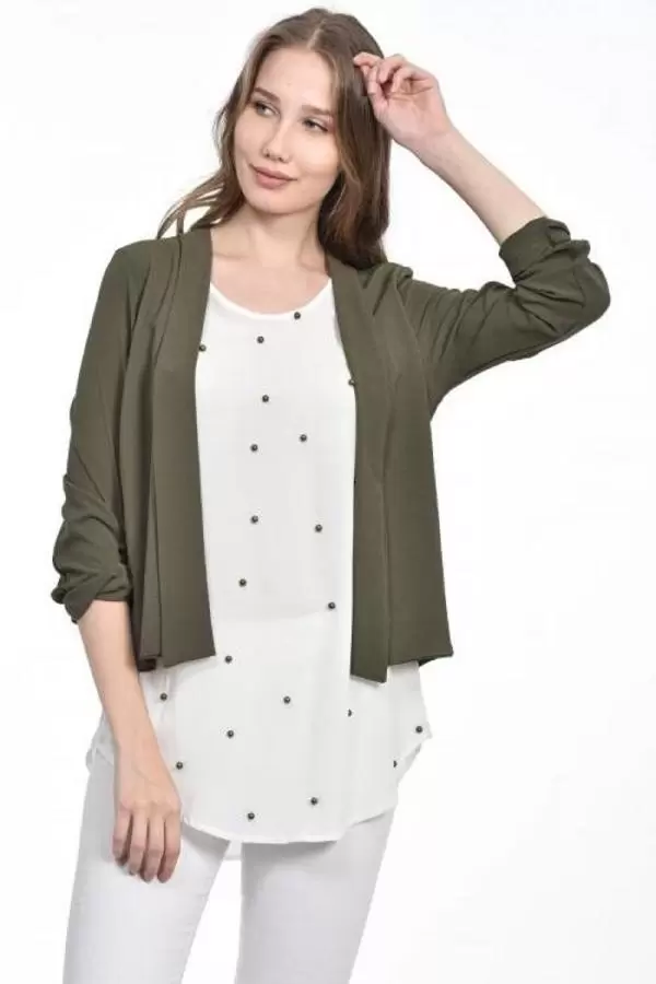 İnci Detaylı Haki Kadın Krep Bluz
