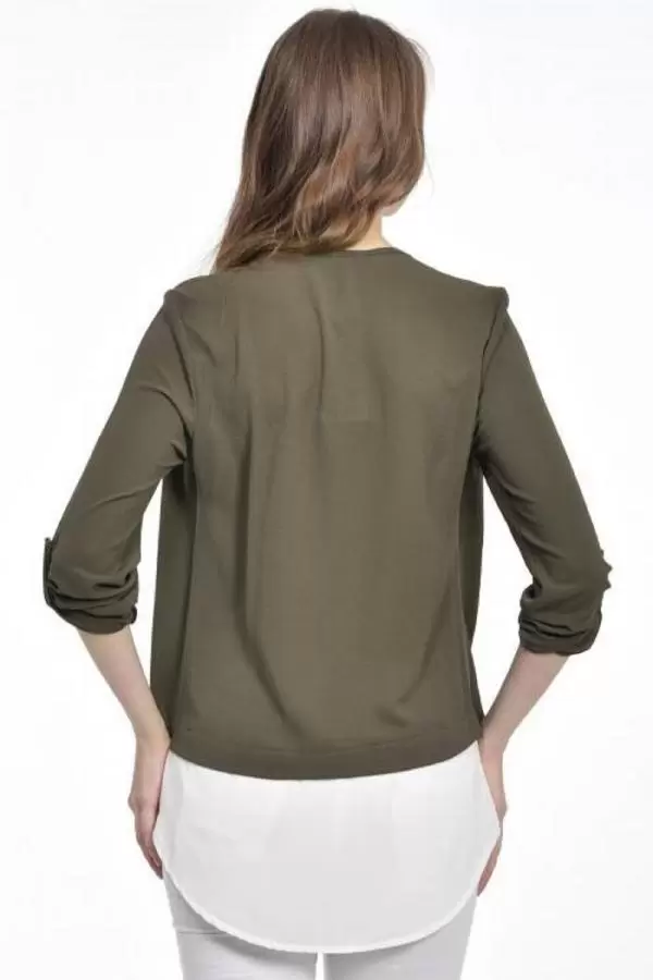 İnci Detaylı Haki Kadın Krep Bluz