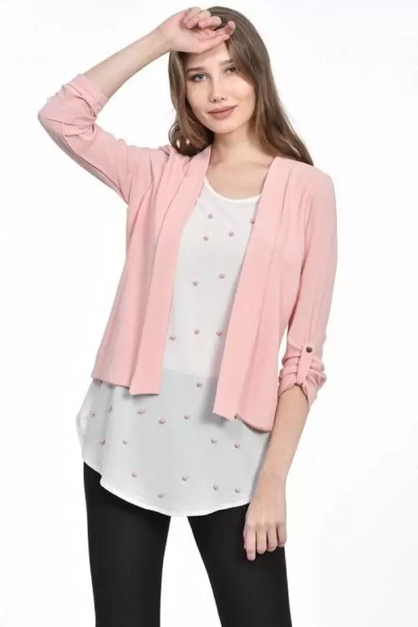 İnci Detaylı Pudra Kadın Krep Bluz