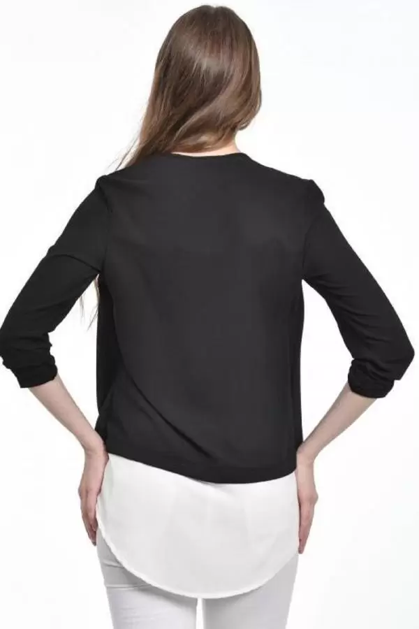 İnci Detaylı Siyah Kadın Krep Bluz