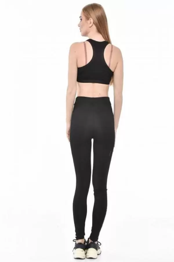 Kar Taneli Yandan Sıra Taş Dizinli Siyah Kadın Tayt