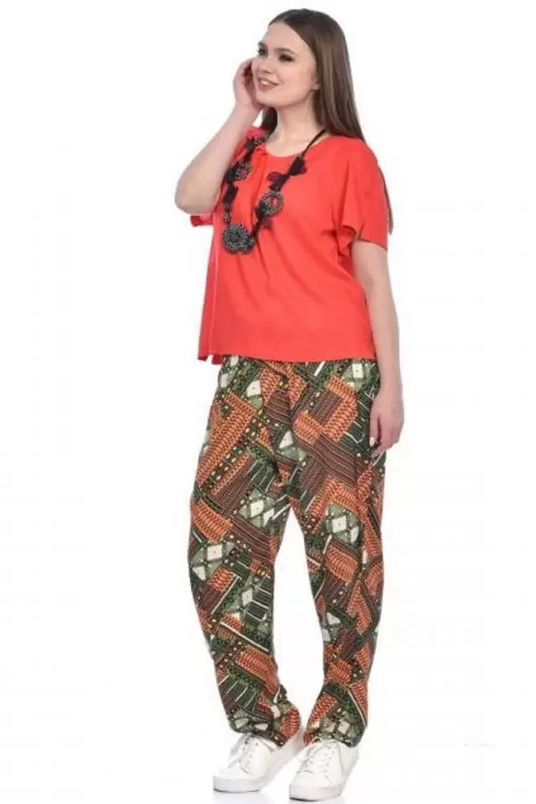 Kısa Kollu Takı Detaylı Fuşya Salaş Pantolonlu Alt Üst Takım