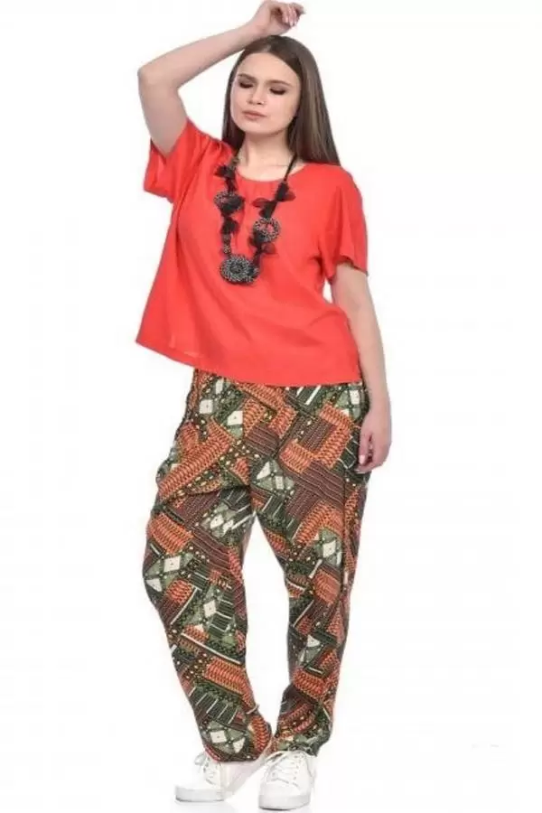 Kısa Kollu Takı Detaylı Fuşya Salaş Pantolonlu Alt Üst Takım