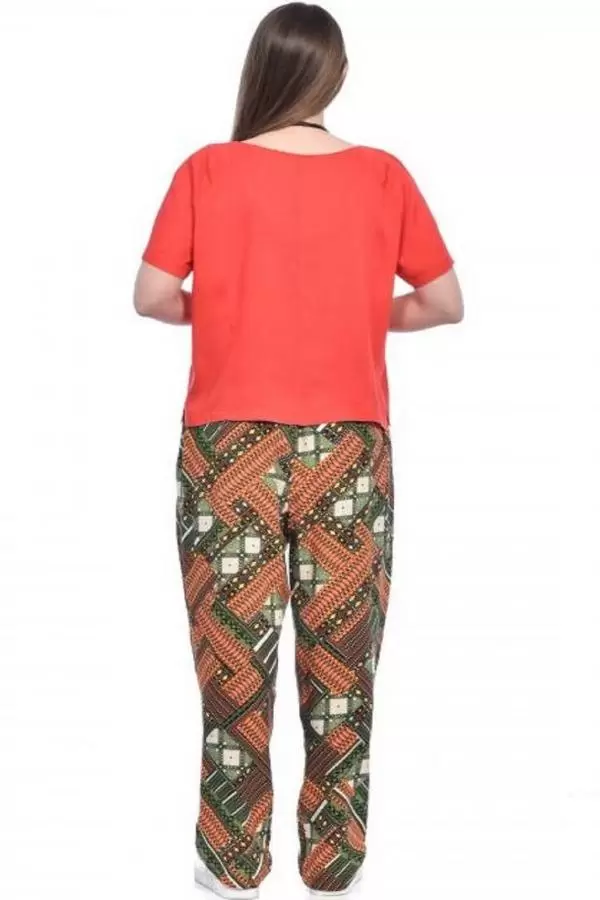 Kısa Kollu Takı Detaylı Fuşya Salaş Pantolonlu Alt Üst Takım