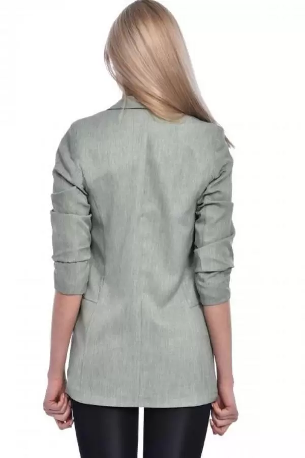 Kol Büzgülü Düğmeli ve Yandan Cepli Blazer Mint Yeşil Kadın Ceket