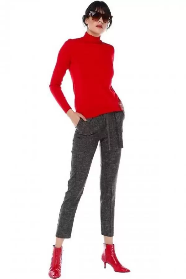 Kuşaklı Kırçıllı Haki Bilek Kadın Pantolon