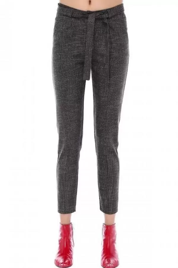 Kuşaklı Kırçıllı Haki Bilek Kadın Pantolon