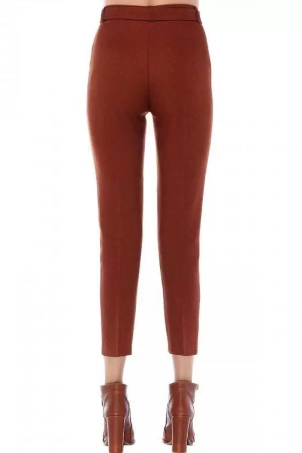 Kuşaklı Kırçıllı Kiremit Bilek Kadın Pantolon