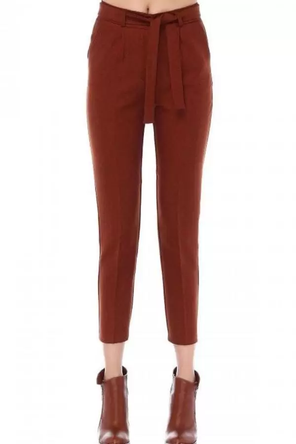 Kuşaklı Kırçıllı Kiremit Bilek Kadın Pantolon