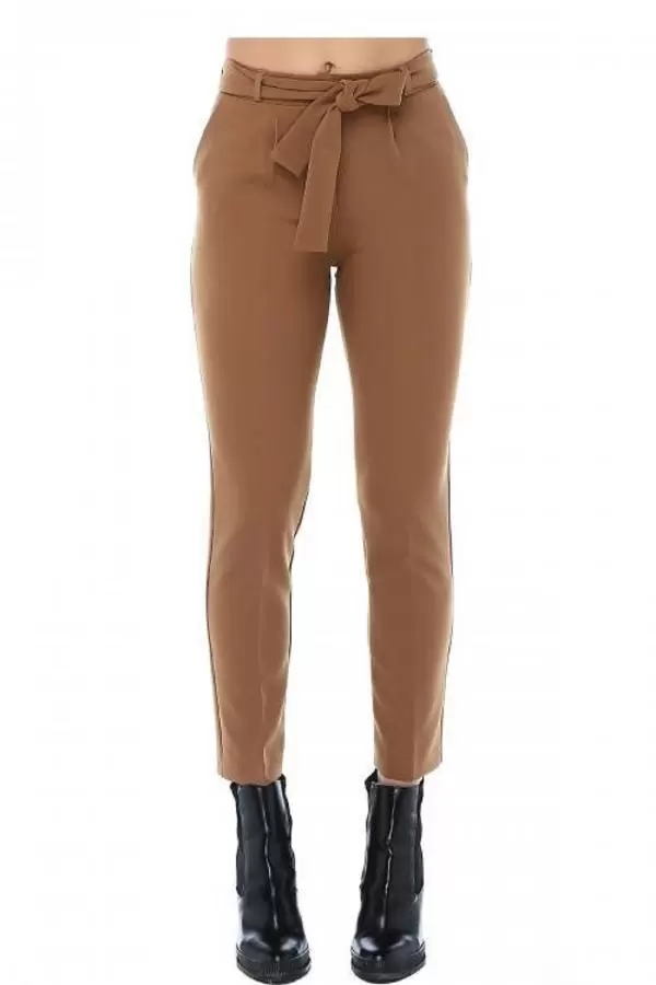 Kuşaklı Koyu Kahve Bilek Kadın Pantolon