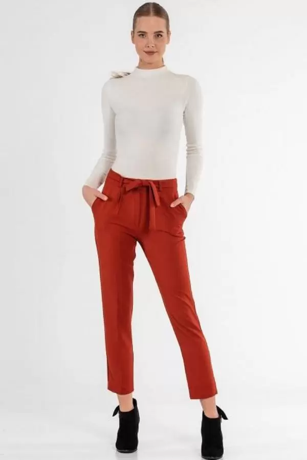 Kuşaklı Koyu Taba Bilek Kadın Pantolon