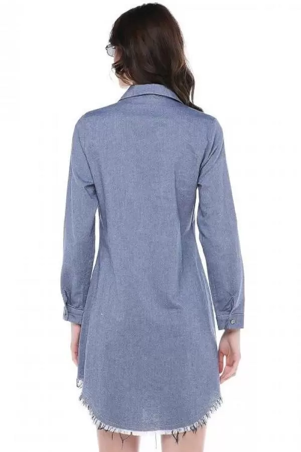 Püsküllü Cepleri Sütun Taşlı Gri Kadın Keten Tunik