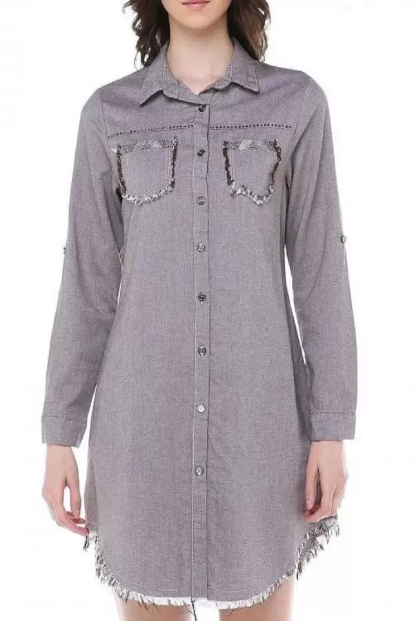 Püsküllü Cepleri Sütun Taşlı Kahve Kadın Keten Tunik