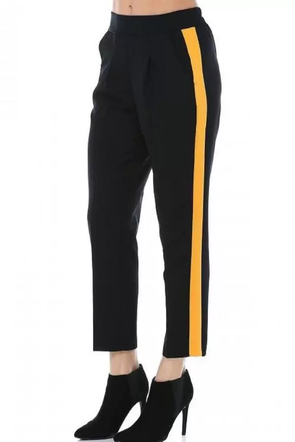 Sarı Şeritli Siyah Bilek Kadın Pantolon