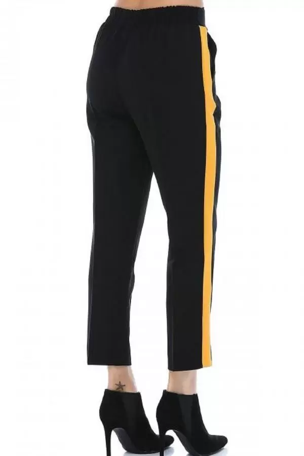 Sarı Şeritli Siyah Bilek Kadın Pantolon