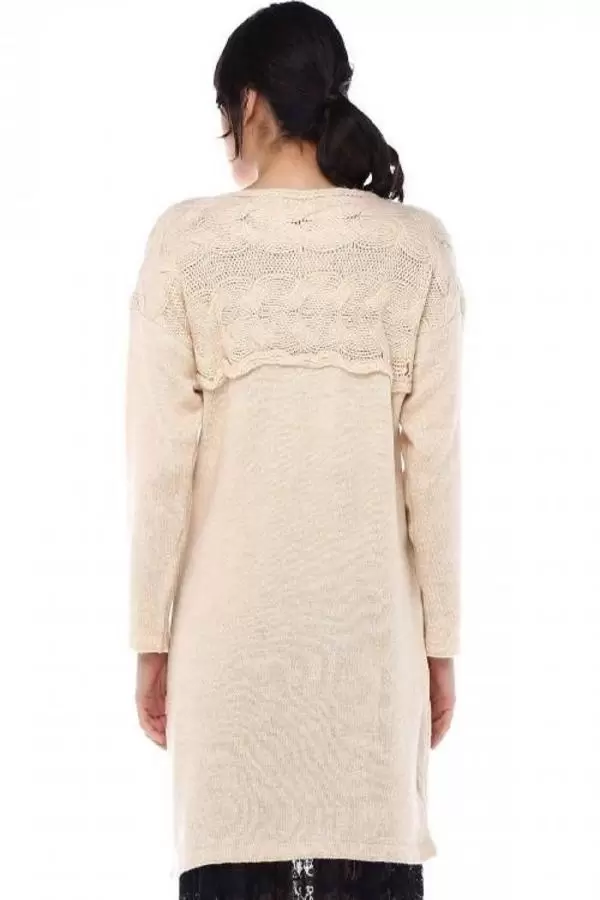 Taş Detaylı Saç Örgülü Cepli Taş Triko Kadın Tunik