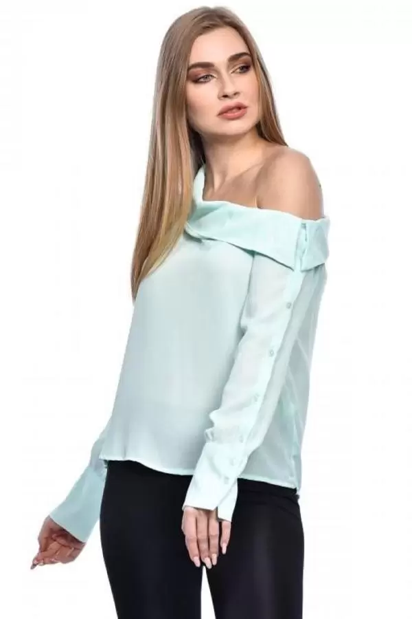 Tek Omuzlu Uzun Kollu Mint Kadın Bluz