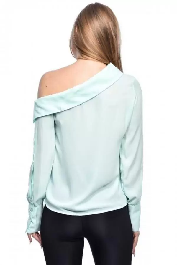 Tek Omuzlu Uzun Kollu Mint Kadın Bluz