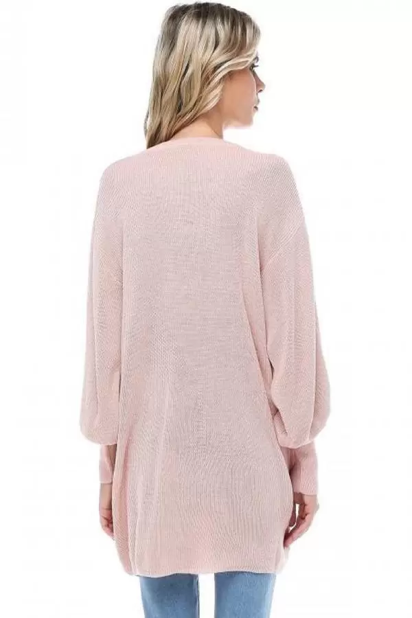 V Yaka Balon Kol Basic Somon Triko Kadın Tunik