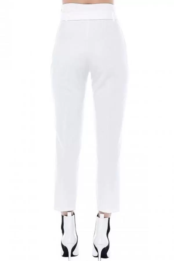 Yüksek Bel Tokalı Beyaz Bilek Kadın Pantolon