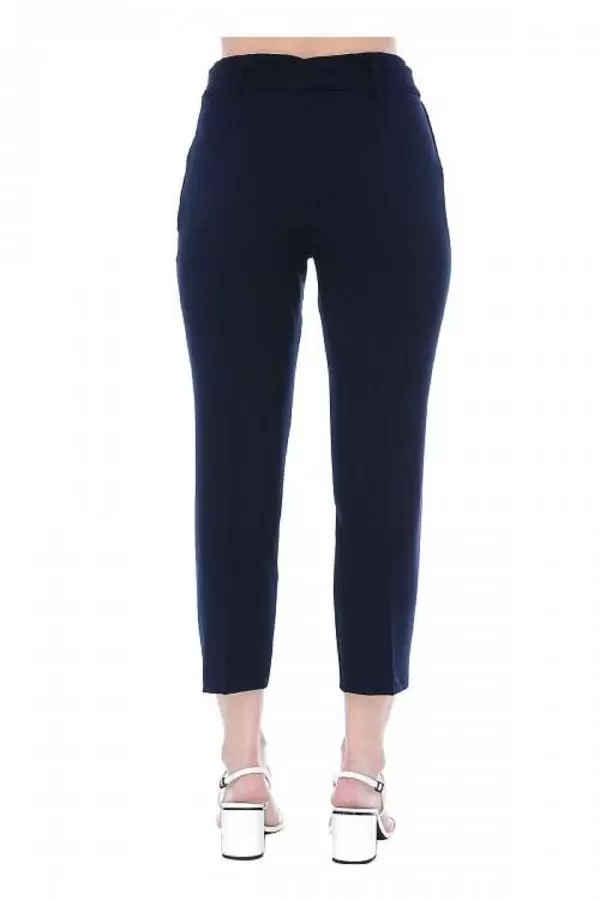 Yüksek Bel Tokalı Lacivert Bilek Kadın Pantolon
