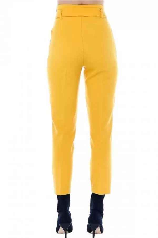 Yüksek Bel Tokalı Sarı Bilek Kadın Pantolon