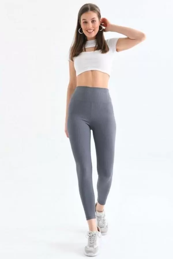 Yüksel Bel Toparlayıcı Fitilli Kadın Gri Tayt