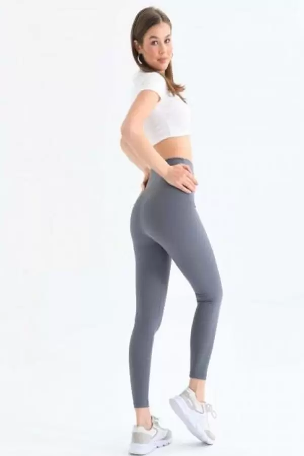 Yüksel Bel Toparlayıcı Fitilli Kadın Gri Tayt