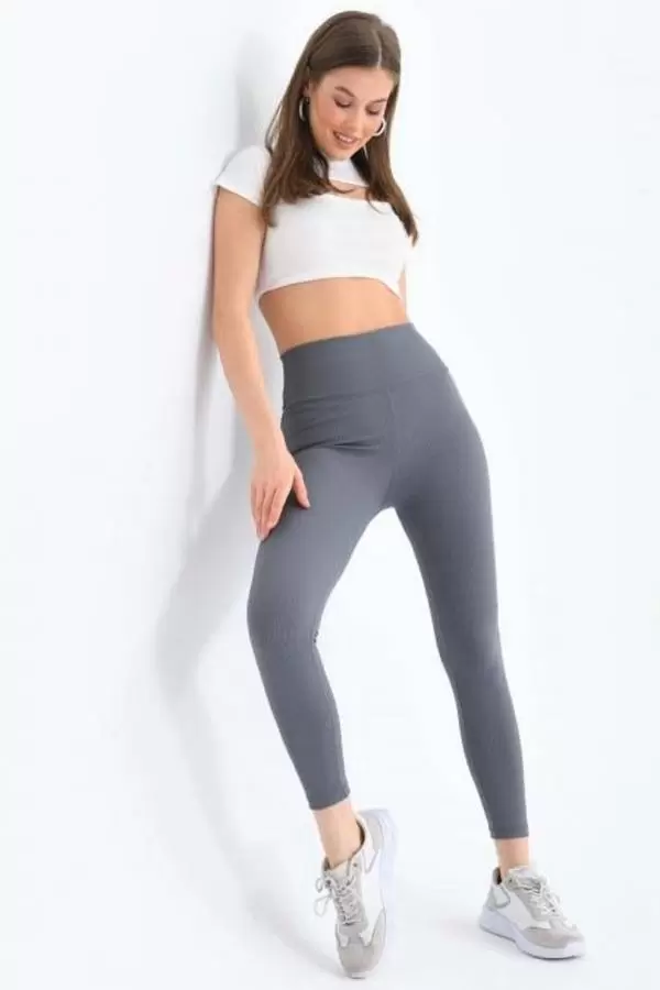 Yüksel Bel Toparlayıcı Fitilli Kadın Gri Tayt