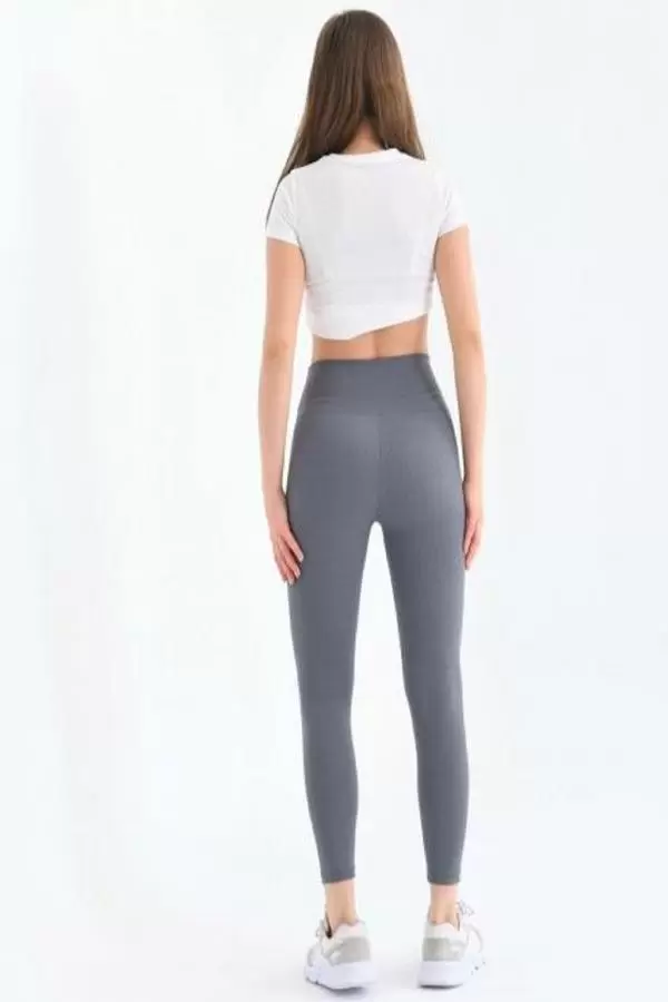 Yüksel Bel Toparlayıcı Fitilli Kadın Gri Tayt